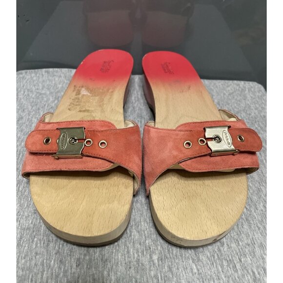 Dr Scholls Classic Original Collection Size 9 Wooden Sandals Red Ombré Leather - Picture 2 of 16